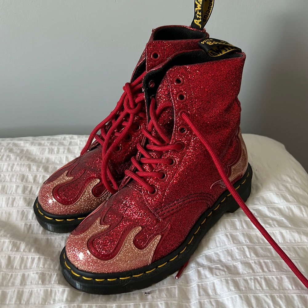 Red flame sparkle Dr Martens